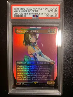 2025 MAGIC MTG FINAL FANTASY 0404 YUNA HOPE OF SPIRA BORDERLESS FOIL PSA 10 - Image 1