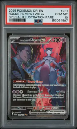 2025 POKEMON DESTINED RIVALS SPECIAL ILLUSTRATION TEAM ROCKET'S MEWTWO EX PSA 10 - Image 1