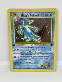DOUBLE SWIRL 1st Edition Misty's Golduck 12/32 Holo Gym Challenge Pokemon Card! - Image 1