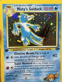 DOUBLE SWIRL 1st Edition Misty's Golduck 12/32 Holo Gym Challenge Pokemon Card! - Image 2
