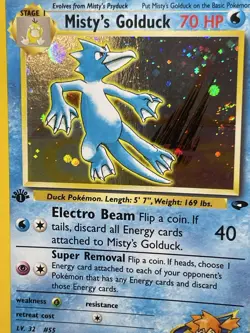 DOUBLE SWIRL 1st Edition Misty's Golduck 12/32 Holo Gym Challenge Pokemon Card! - Image 4