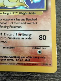 Pokemon 1999 Base Set Holo Ninetales 12/102 Rare Pokemon Card - Image 5