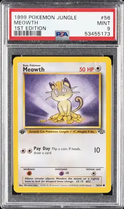 1999 POKEMON JUNGLE 1ST EDITION #56 MEOWTH PSA 9 - Image 1