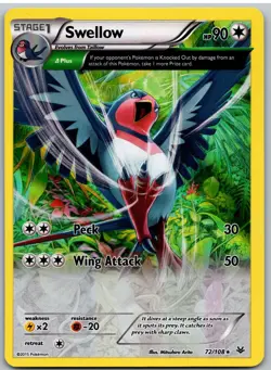 Swellow 72/108 Holo Rare Roaring Skies Pokemon - Image 1