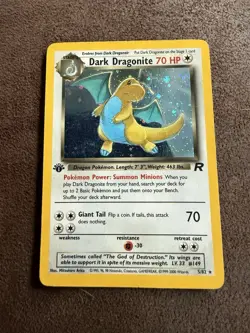 Pokemon TCG Team Rocket 1st Edition Dark Dragonite 5/82 Holo Rare Vintage Card - Image 1
