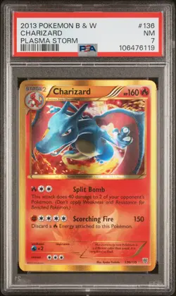 2013 POKEMON BLACK & WHITE PLASMA STORM #136 CHARIZARD PSA 7 - Image 1