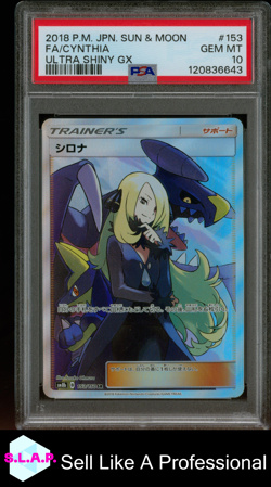 FA/CYNTHIA POKEMON P.M. JPN. S&M ULTRA SHINY GX 2018 153 PSA 10 - Image 1