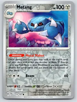 2024 POKEMON METANG TEMPORAL FORCES 114/162 TEF REVERSE HOLO NM FREE S&H - Image 1