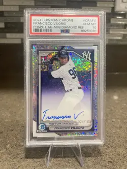 2024 Bowman Chrome FRANCISCO VILORIO /100 1st RC Auto Mini Diamond Ref PSA 10 - Image 1
