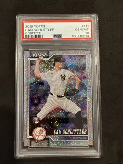 2026 Topps Series 1 - Cam Schlittler #111 Confetti (RC) PSA 10 - Image 1