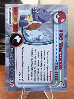 Wartortle #8 Topps Trading Cards Series 1 Pokemon 1999-black Logo-MP - Image 3