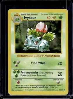 Ivysaur Base Set SHADOWLESS 30/102 Pokemon Card - LP - Image 1
