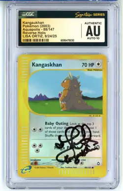 CGC Auto 10 Signed Lisa Ortiz Pokemon Kangaskhan 088/147 Aquapolis Reverse Holo - Image 1