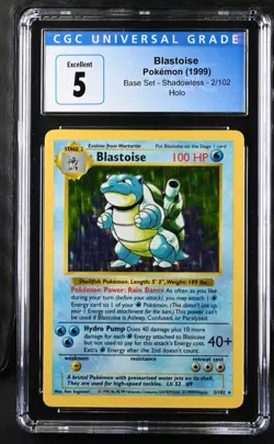 CGC 5.5 BLASTOISE 1999 HOLO Shadowless 2/102 Pokemon TCG! - Image 1