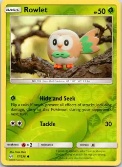 Rowlet 17/236 Common Cosmic Eclipse Pokemon Reverse Holo LP Morii - Image 1