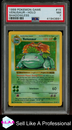 VENUSAUR-HOLO SHADOWLESS POKEMON GAME 1999 15 PSA 7 - Image 1