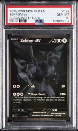 2025 POKEMON BLK EN-BLACK BOLT BLACK WHITE RARE #172 ZEKROM EX PSA 10 - Image 1