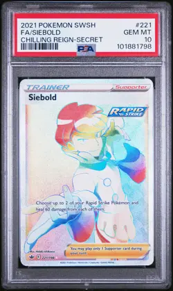 2021 Pokemon SWSH Chilling Reign #221 Full Art Siebold Rainbow PSA 10 Gem Mint - Image 1