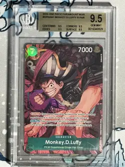One Piece Monkey.D.Luffy OP02-041 Paramount War Alternate Art BGS 9.5 Graded - Image 1