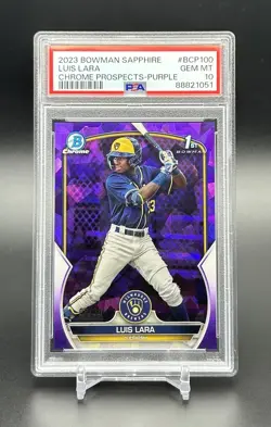2023 Bowman Chrome Sapphire 1st Luis Lara Purple Refractor /25 Rc PSA 10 Pop 2 - Image 1