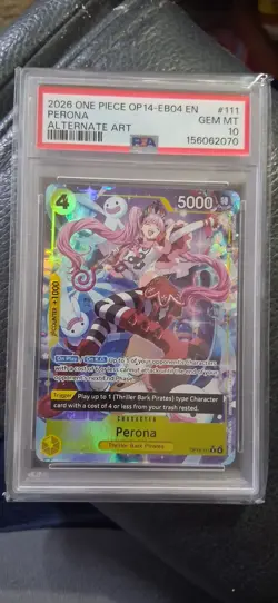 2026 ONE PIECE OP14-EB04-THE AZURE SEA'S SEVEN #111 PERONA ALTERNATE ART PSA 10 - Image 1