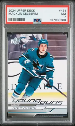 2024-25 Upper Deck Series 2 Young Guns Macklin Celebrini #451 Rookie RC PSA 7 - Image 1