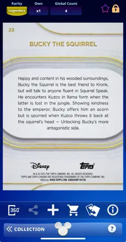 DIGITAL TOPPS DISNEY Bucky The Squirrel CHROME SAPPHIRE LEGENDARY RED /5 Read - Image 2