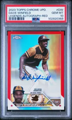 2023 TOPPS CHROME UPDATE DAVE WINFIELD CHROME LEGENDS AUTO RED 3/5 PSA 10 POP 1 - Image 1