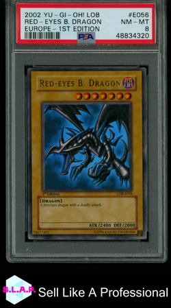RED-EYES B. DRAGON 1ST EDITION-EUROPE YU-GI-OH! LOB WHITE DRAGON 2002 E056 PSA 8 - Image 1