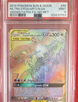 2019 Pokemon Sun & Moon Hidden Fates Moltres & Zapdos & Articuno Gx #69 PSA 9 - Image 1
