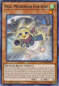 Yugioh! MP Filo, Messenger Fur Hire - DANE-EN015 - Rare - 1st Edition Moderately - Image 1