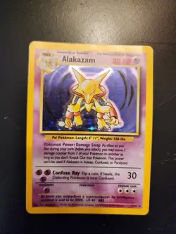 Alakazam 1/102 Pokemon Base Set Unlimited Holo MP Moderately/HP Heavily Played - Image 1
