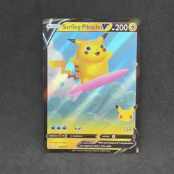 Pokemon Surfing Pikachu V Ultra Rare Full Art Holo 008/025 Celebrations TCG - Image 1