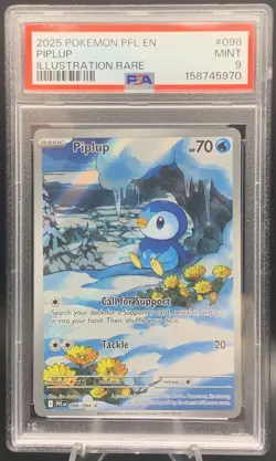 Piplup 098/094 IR - 2025 Pokemon Phantasmal Flames Illustration Rare PSA 9 MINT - Image 1
