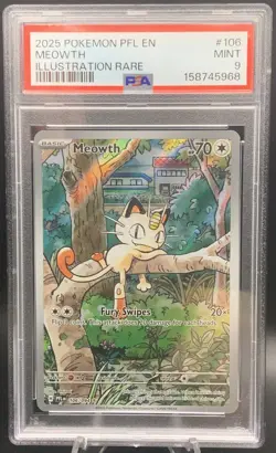 Meowth 106/094 IR - 2025 Pokemon Phantasmal Flames Illustration Rare PSA 9 MINT - Image 1