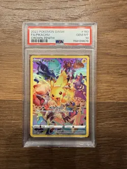 Pikachu FA #160 Crown Zenith 2023 PSA 10 GEM MT – Full Art Rare Pokemon Karte - Image 1