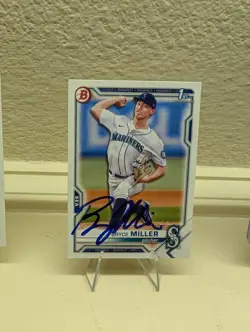 Bryce Miller Seattle Mariners 2021 1st Bowman Draft Chrome BDC64 IP On Card AUTO - Image 1