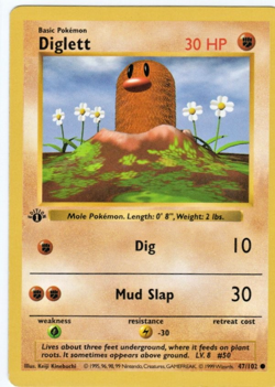 Pokemon Diglett 47/102 1st Edition Shadowless Base Set Card Unplayed Near Mint - Image 1