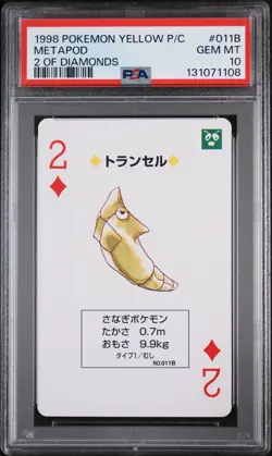 1998 POKEMON YELLOW VERSION PLAYING CARDS 2 OF DIAMONDS #011B METAPOD PSA 10 - Image 1