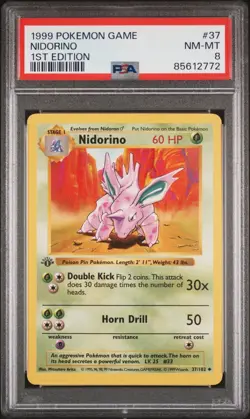 Nidorino 37/102 - Base Set 1st Edition - PSA 8 - Pokemon Card - Image 1