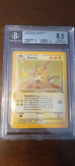 1999 Pokemon Raichu Holo Rare Fossil Unlimited BGS 8.5 – Card 14/62 - Image 1