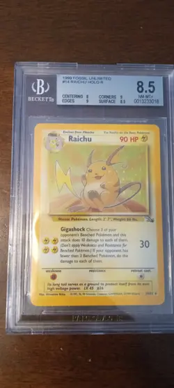 1999 Pokemon Raichu Holo Rare Fossil Unlimited BGS 8.5 – Card 14/62 - Image 2