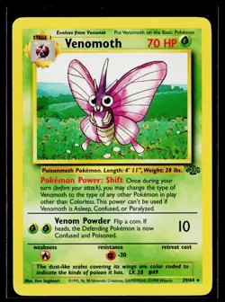Venomoth 29/64 Jungle Rare Non-Holo Vintage WOTC Pokemon Card LP - Image 1