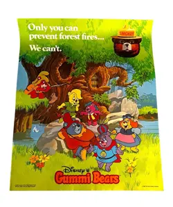 Vintage 1986 Smokey The Bear & Disney Gummi Bears Poster Forest Fires 24“ 1980s - Image 1