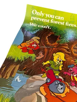 Vintage 1986 Smokey The Bear & Disney Gummi Bears Poster Forest Fires 24“ 1980s - Image 3
