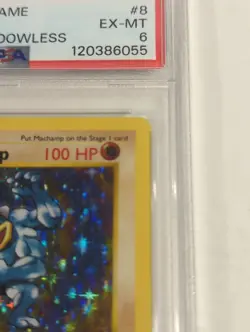 1999 Pokemon Machamp 1st Ed Shadowless Holo 8/102 PSA 6 - Image 5