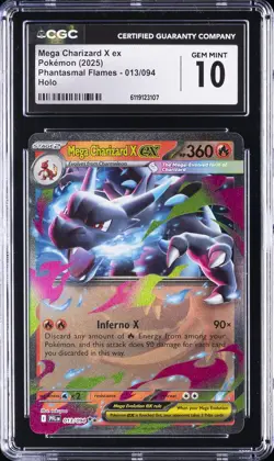 2025 POKEMON PHANTASMAL FLAMES HOLO #013/094 MEGA CHARIZARD X EX CGC 10 GEM MINT - Image 1