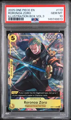 PSA 10 2025 ONE PIECE PROMOS 113 RORONOA ZORO ILLUSTRATION BOX VOL.3 - Image 1