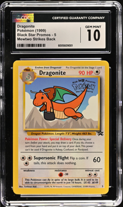 1999 Pokemon Movie Black Star Promo #5 Dragonite CGC 10 - Image 1