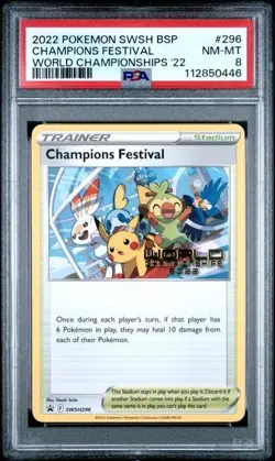 Pokemon PSA 8 Champions Festival SWSH296 2022 World Championships NM - MT - Image 1
